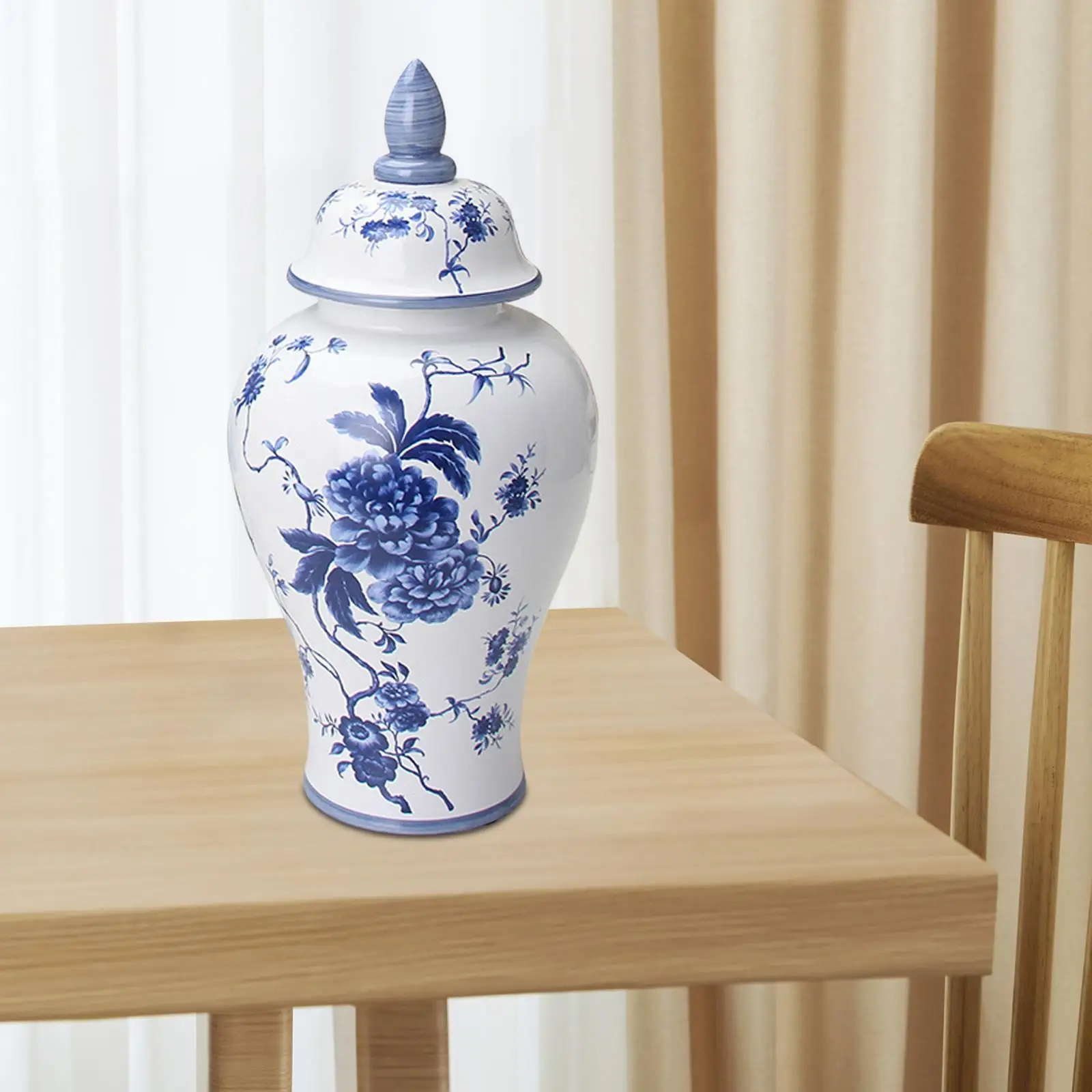 

Blue and White Ceramic Glazed Ginger Jar Tea Storage Jar with Lid for Party