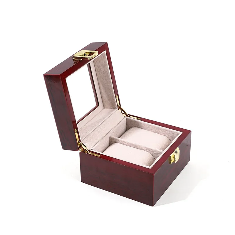 WellZone Eco-Friendly Red Wooden Watch Display Case with Multiple Compartments
