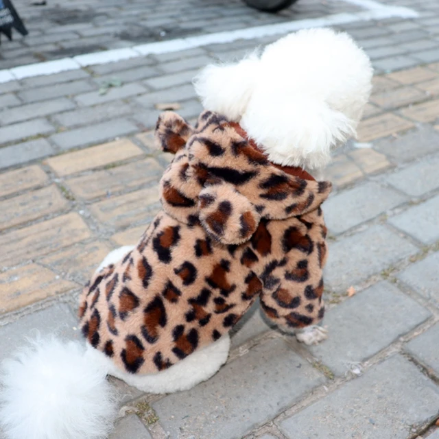 Fleece Leopard Print Dog Coat Leopard Print Dog Hoodie Coat Pet