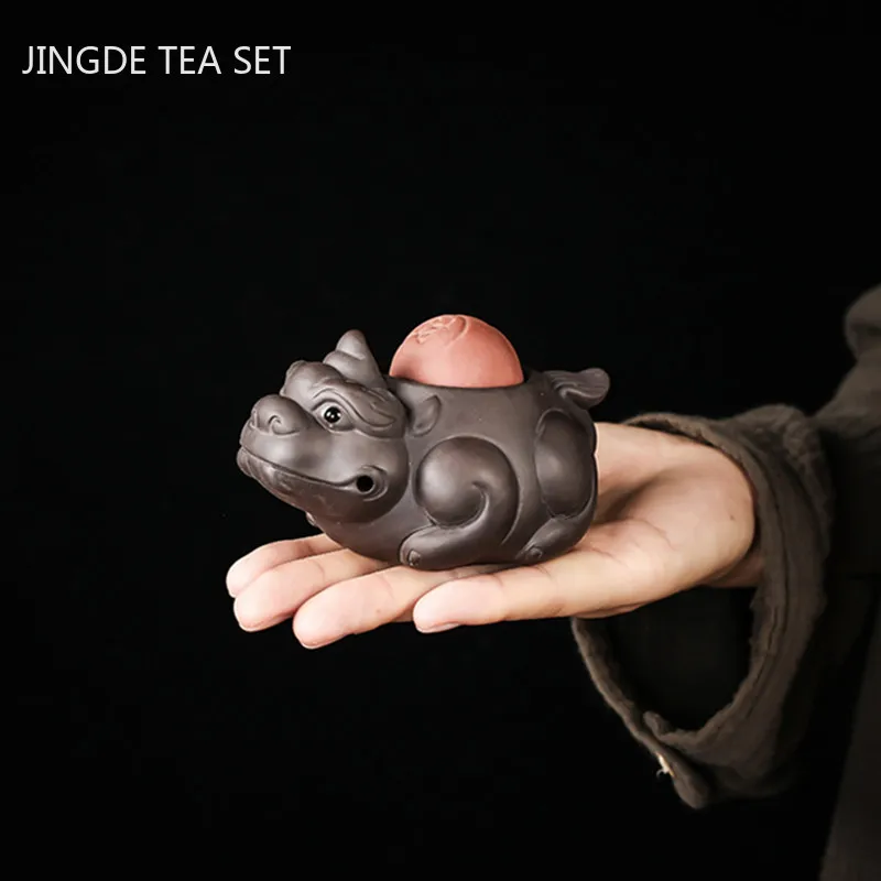 Boutique Zisha Lucky Tea Pet Ornament Creative Pixiu Can Raise Tea Art Decoration Handmade Tea Set Accessories Home Desk Decore