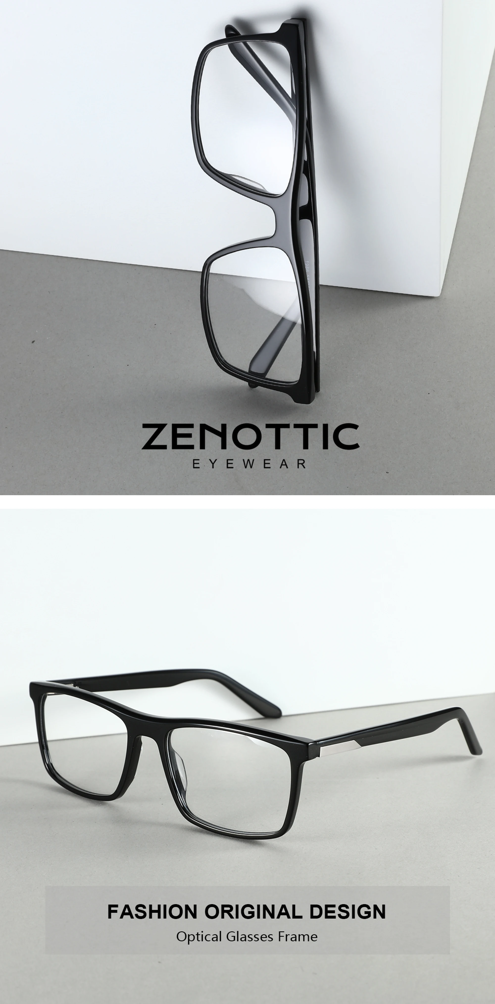 ZENOTTIC Trend-Acetat-optische Brille, großer Rahmen, quadratisch, solide Spleißbrille, modische Brille ohne Sehstärke, 1986 – Detail 1