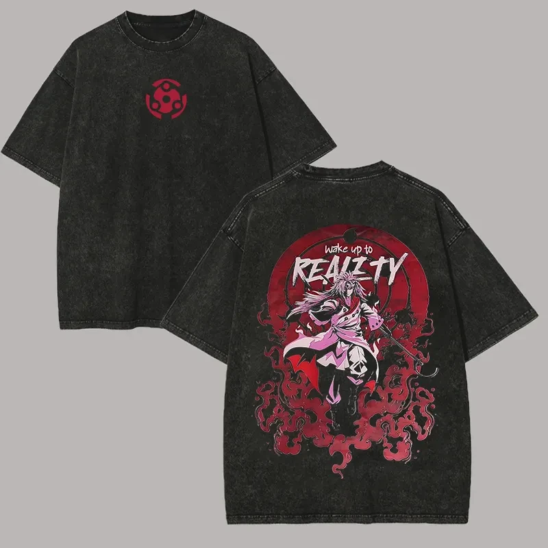 Vintage Acid Wash Naruto Madara Rinnegan Graphic Streetwear Oversized T-Shirt