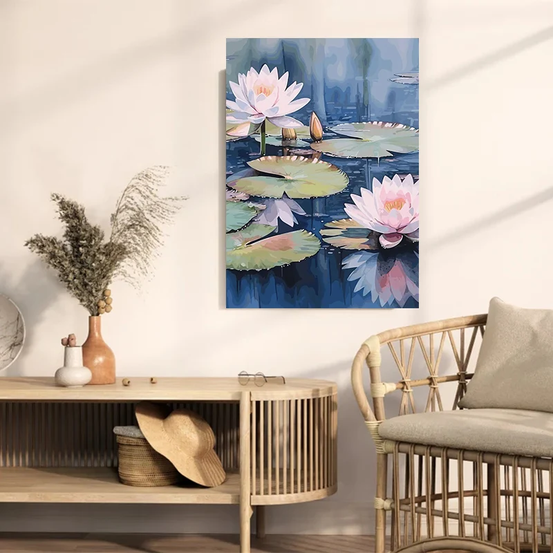 Vintage Traditonal Chinese Style Lotus Flower Pond Moonlight Landscape Art Poster Canvas Painting Wall Prints Picture Home Decor 4