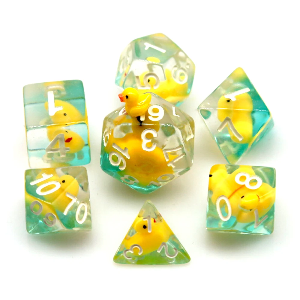 TRPG DND 다면체 보드 카드 테이블탑 게임 액세서리용 투명 노란색 오리 레진 주사위 7개 세트