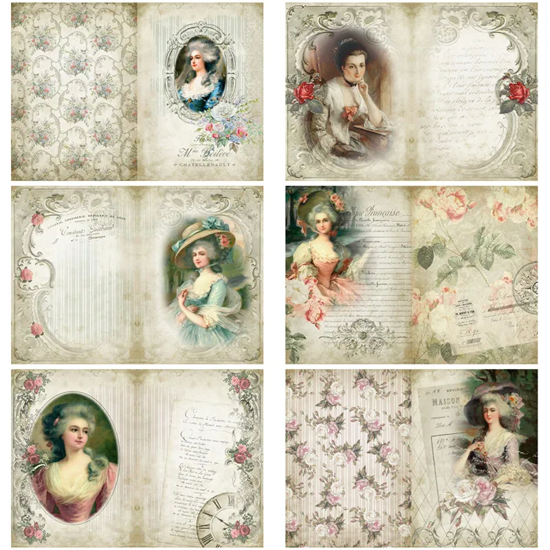 

6Pcs/Pack Retro Palace Lady Girl Women Vintage Sticker DIY Craft Scrapbooking Album Junk Journal Decorative Stickers