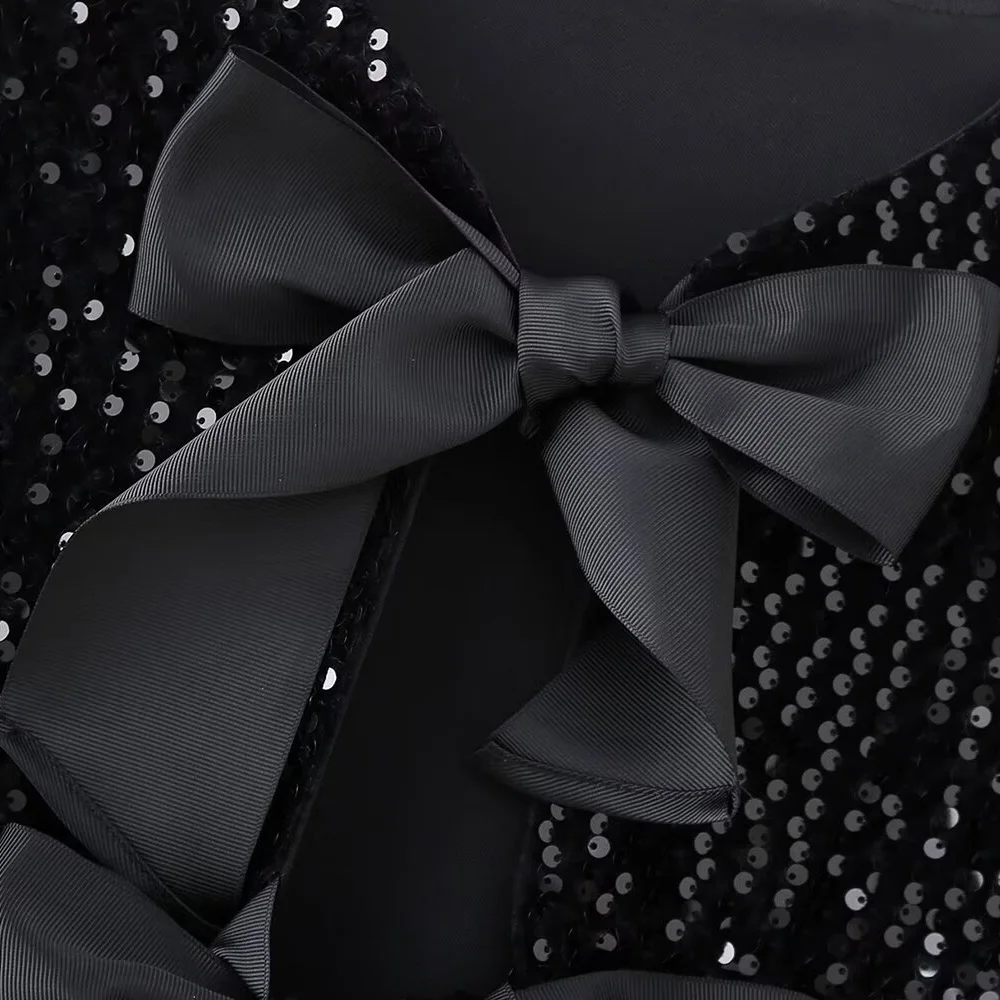 Winter New Women's Fashion, Casual, Sweet and Versatile Bow Tie with Sequin Top