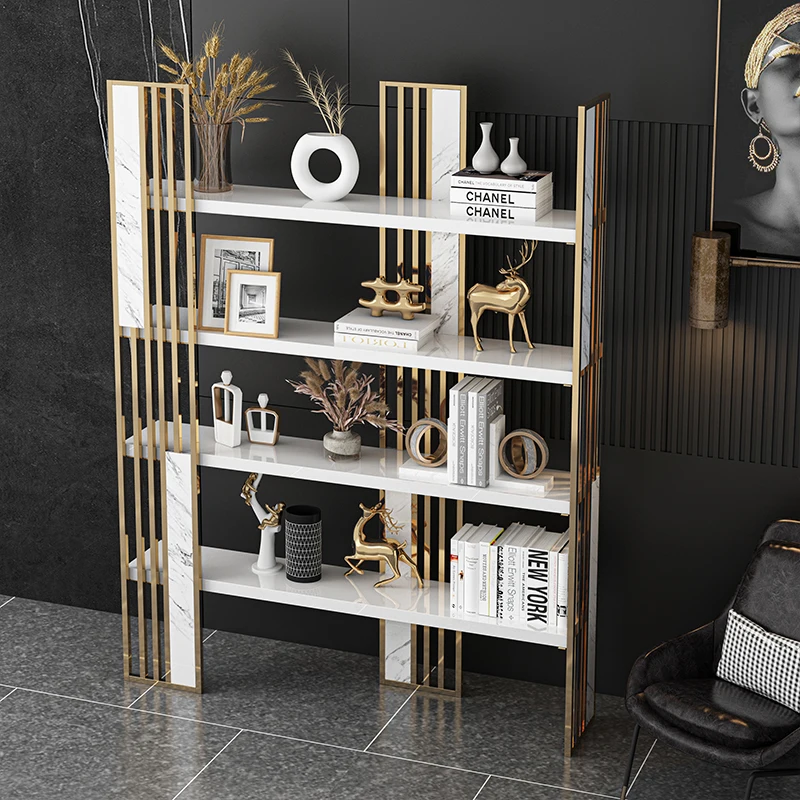 Luxury bookcase floor partition shelf metal bookcase display shelf office storage modern decorative