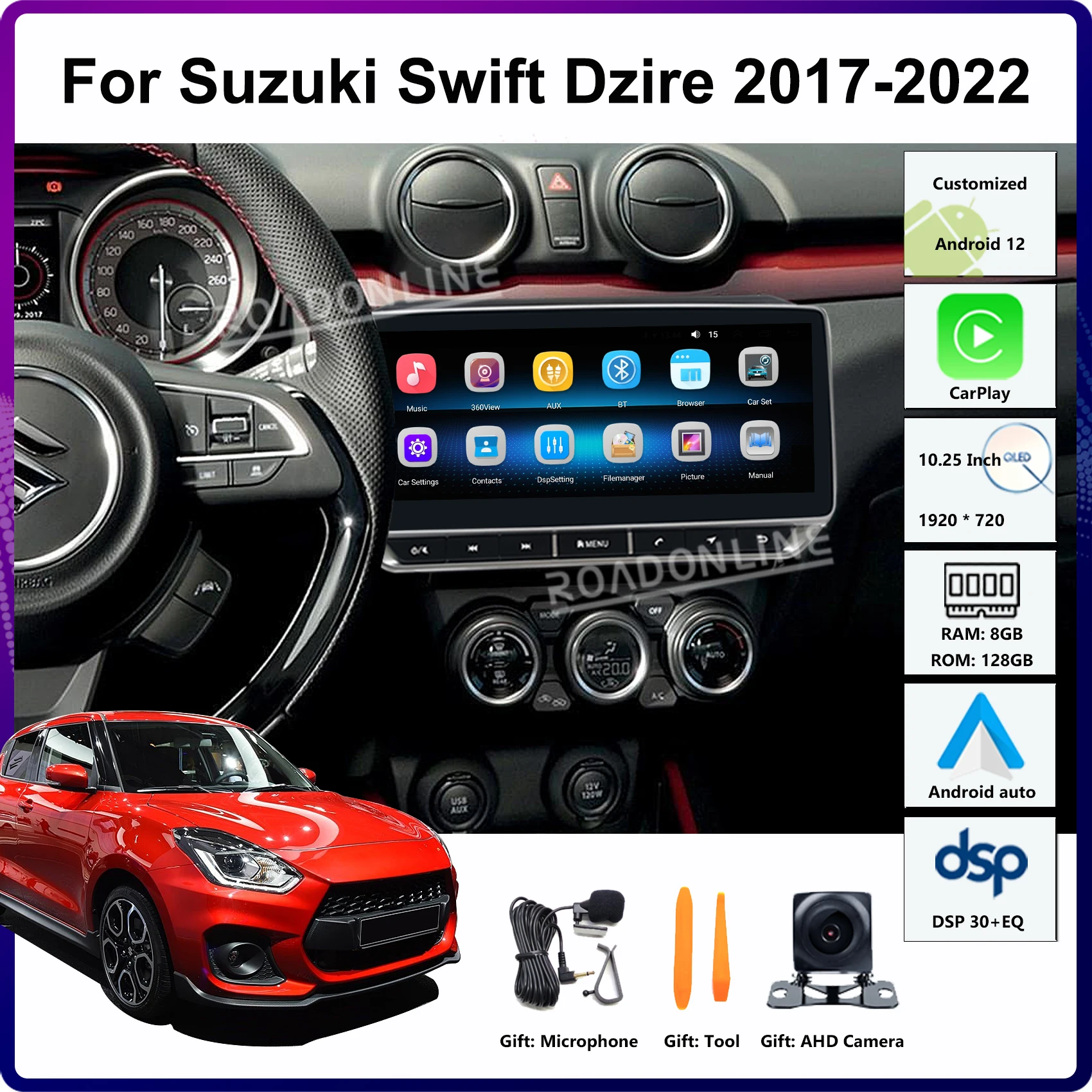 

10.25Inch Android13 For Suzuki Swift Dzire 2017-2022 Car Stereo Radio Receiver Multimedia Player Navigation GPS Wireless CarPlay
