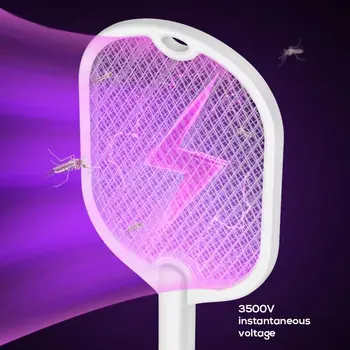 3 In 1 Electric Mosquito Swatter Mosquito Killer Lamp Killer Insect Killer 3000V Type-C Rechargeable Mosquito Killer Fly Killer 4