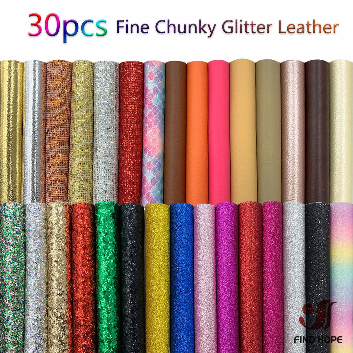 30Pieces/Set 20*15cm Fine Chunky Glitter Synthetic Vinyl PU Leatherette Fabric Shiny DIY HairBow Handmade Earring Decoration