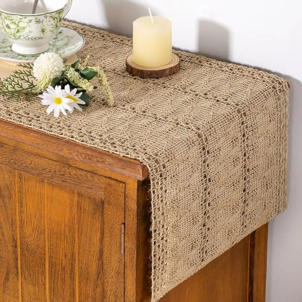 Household Ramie Boho Table Runner Braided Rustic Style Table Cloth Rectangular with Tassel Dining Table Decoration Farmhouse