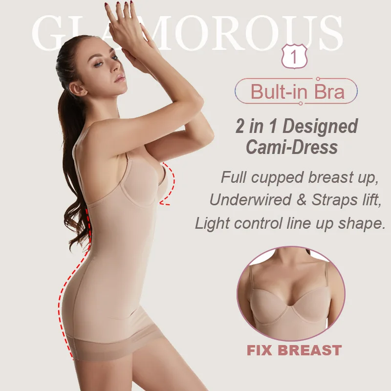 AfruliA Bodysuits Full Slips Shapewear Straight Tube Control Slip Body Shaper Under Dresses Underwire Cup Padded Bra Underskirts