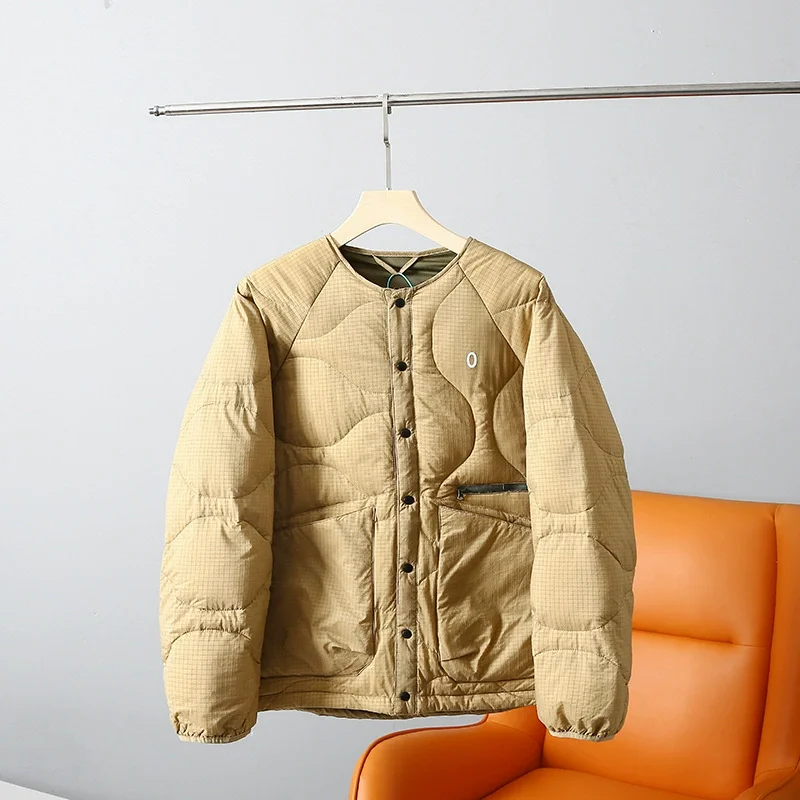 Weiße Entendaunen-Winterjacke für Paare, winddicht, wasserdicht, Sport, leicht, warm, Kragenlos, Outdoor, Trekking und Skifahren – Detail 7