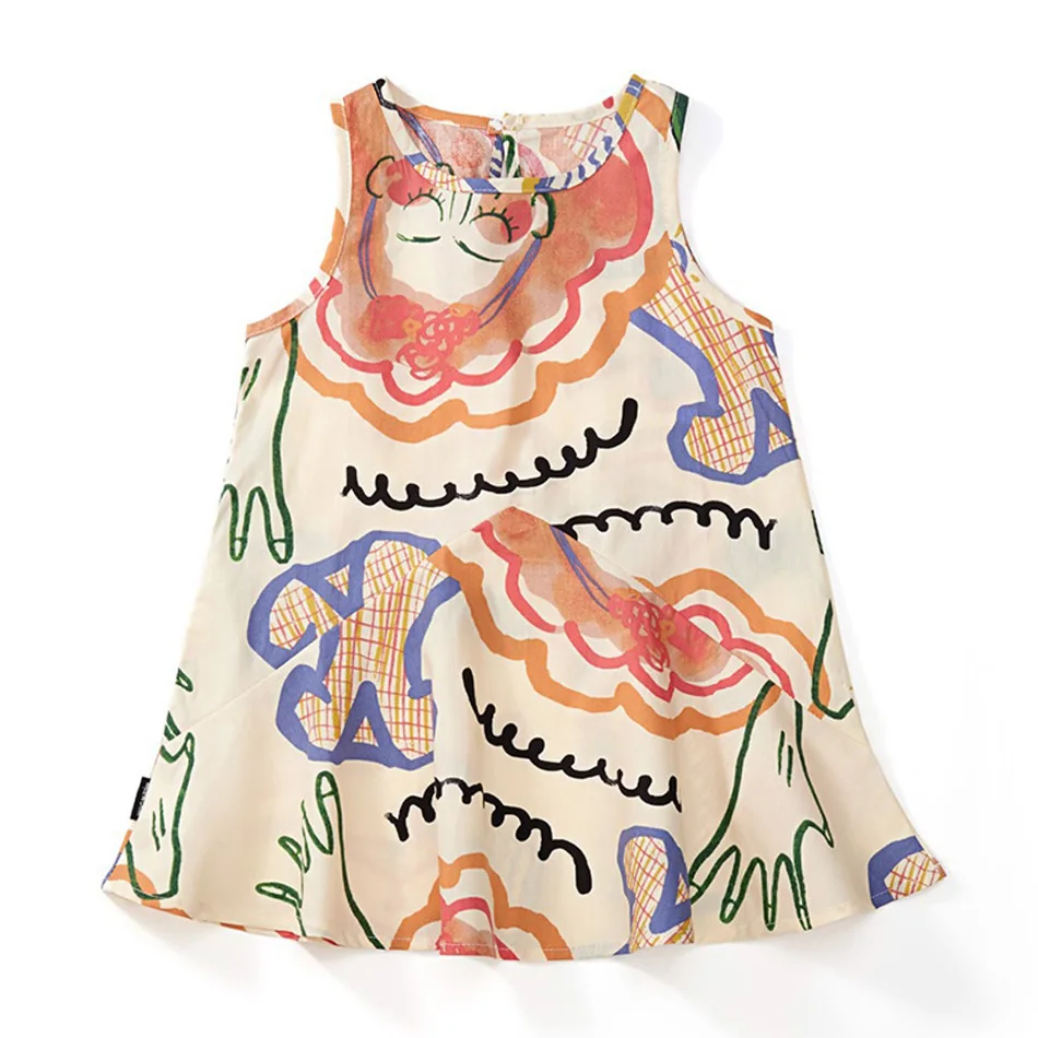 

Girls Summer Casual Dress Graffiti Print Sleeveless Tank Top Dress Round Neck Sweet Children's Holiday Clothing Baby Clothes