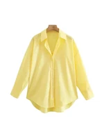 TRZA Women Fashion Office Wear Loose Poplin Solid Shirts Vintage Long Sleeve Button-up Casual Female Blouses Blusas Chic Tops - Image 6