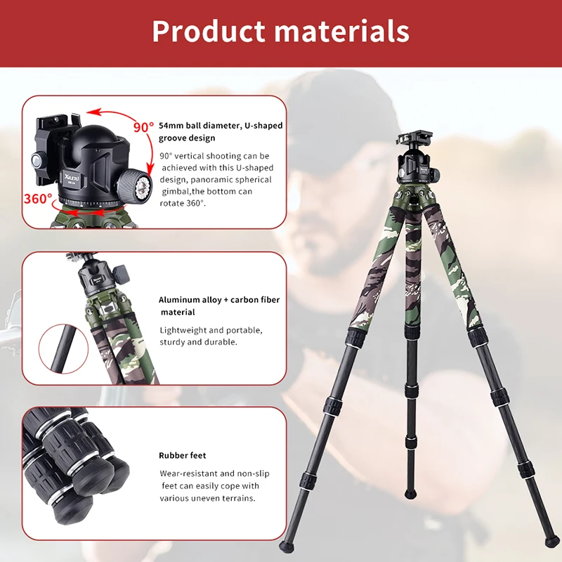 Carbon Fiber Travel Tripod with Arca Swiss/Picatinny Clamp 35kg Max Load for Hunting Shooting Outdoor Photography XILETU