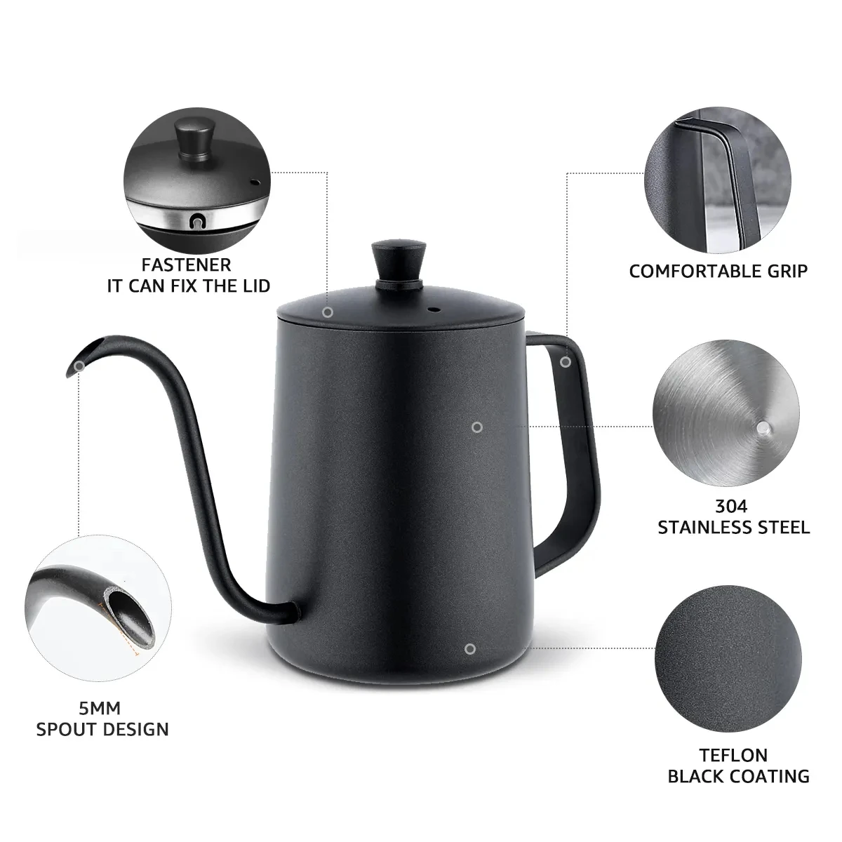 600ML Pour Over Coffee Kettle Gooseneck Kettle Spout Coffee Pots Drip Maker Long Narrow Stainless Steel Pour coffee pot coffee kettle pour over coffee maker
