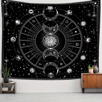 VIKAMA – tapisserie brodée étoile et lune, Constellation Boho, décoration de salon, chambre à coucher, salle de méditation 1