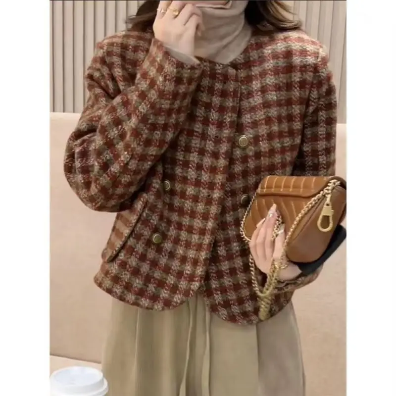 

Add Cotton Small Fragrance Style Child Short Coat for Women 2022 Autumn and Winter New Long-sleeved Double-breasted Top