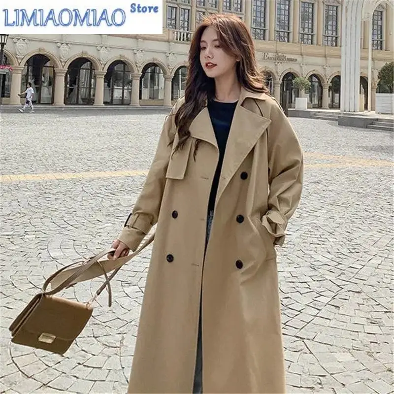 2023 White Windbreaker Women Mid-Length Spring Autumn Korean Loose BF Over The Knee British Style Jacket Female Outcoat Femme women platform square toe over the knee boots