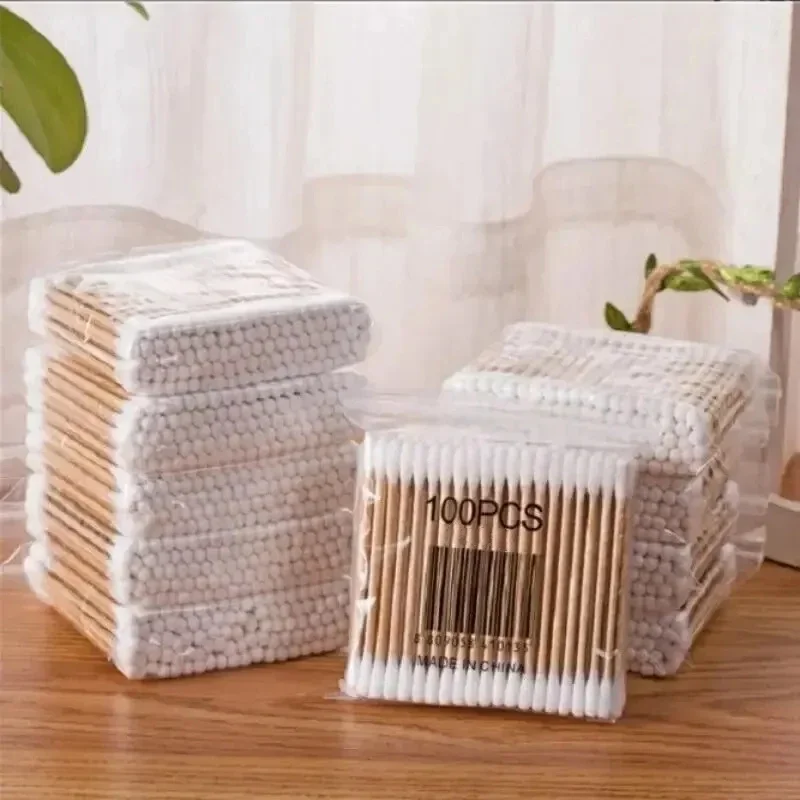 Wooden Double-Ended Cotton Swabs Make-Up Cleaning Disposable Cotton Swabs Medical Household Hygiene Ear Pulling 200PCS wooden cotton swabs