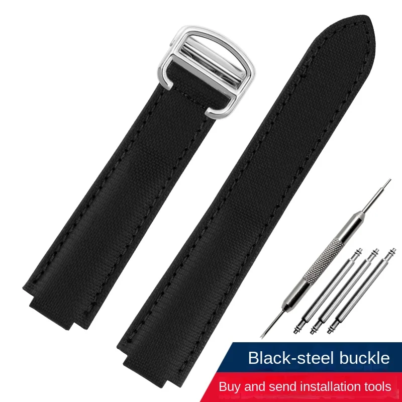 Nylon Canvas Watchband with Leather Lining and Metal Buckle