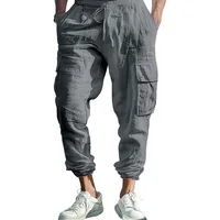 Pantalon ample à cordon de serrage en coton et lin, attache multi-poches, pieds noués, monochromatique, transfrontalier, Amazon 4