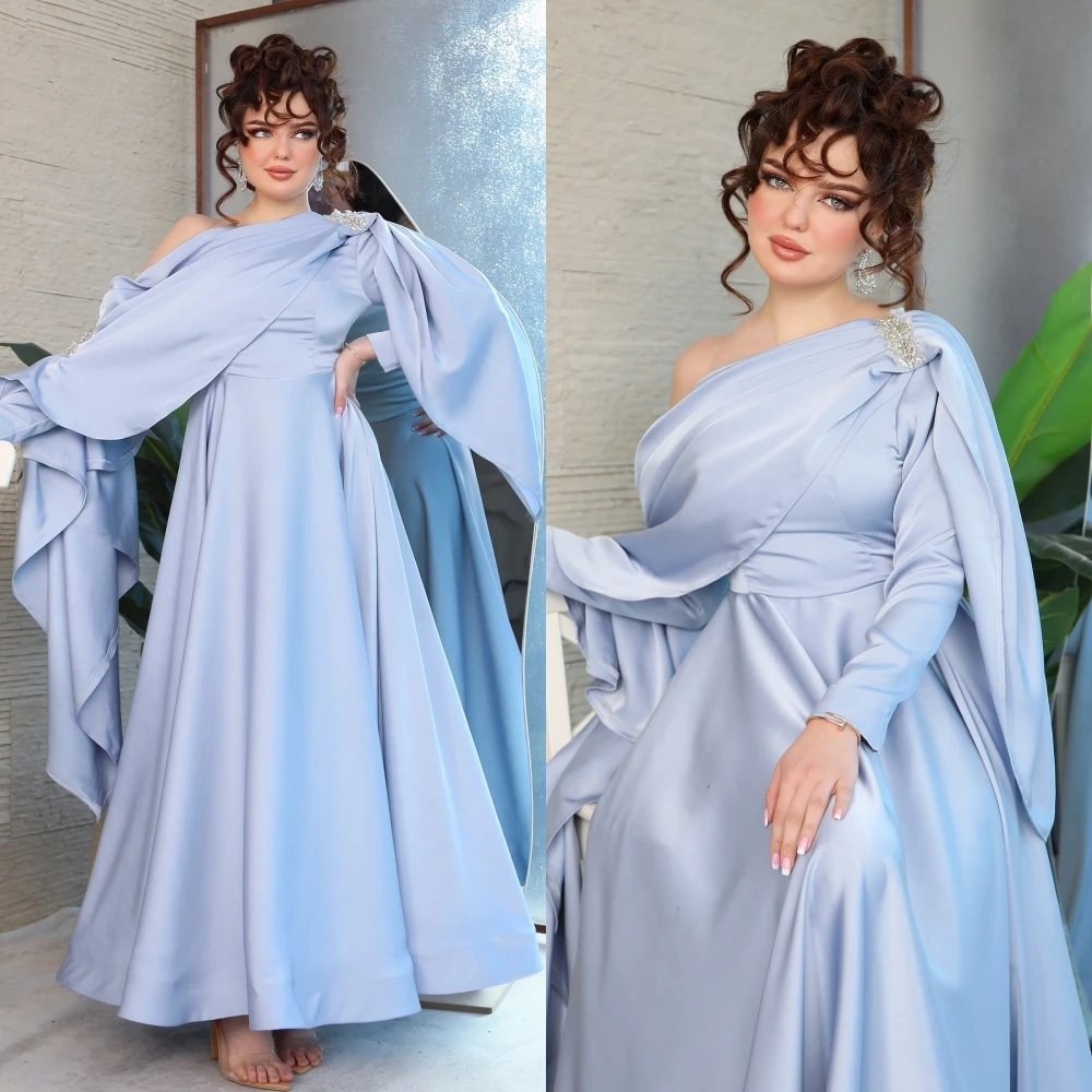 prom dress saudi arabia prom dress satin draped wedding party a line one shoulder bespoke occasion dresses floor length Prom Dress Saudi Arabia Satin Beading Draped Prom A-line One-shoulder Bespoke Occasion Dresses Ankle-Length