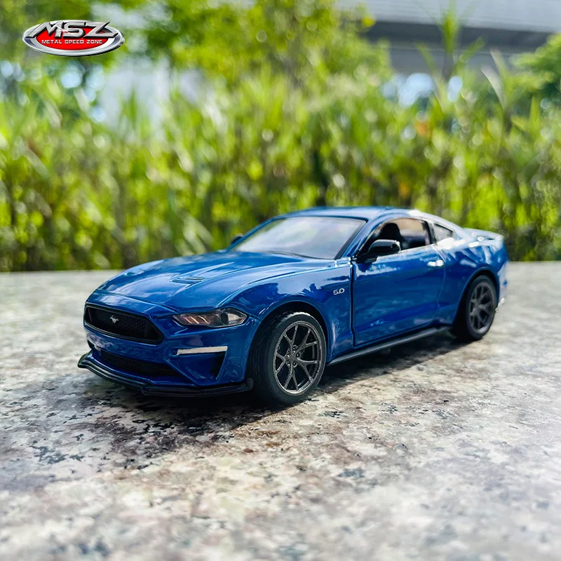 MSZ 1:34 2018 Ford Mustang GT blue Car Model Kids Toy Car Die Casting with Sound and Light Pull Back Function Boy Car Gift