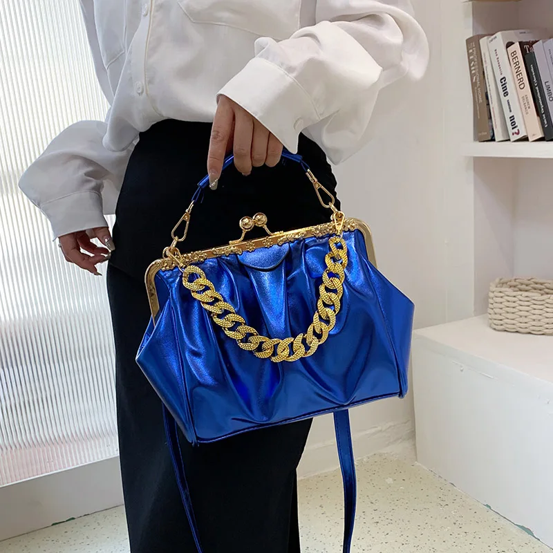 Women Handbags Brand Women Chain Shoulder Bags Kiss Lock Shell Clip Ruched Lady Crossbody Bags Pu Leather leather shoulder bag pu crossbody bag crossbody bag