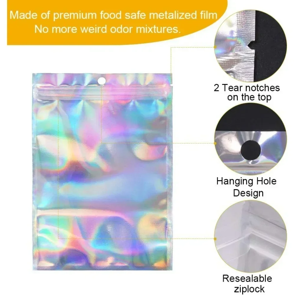 Kitchen Storage Bag Laser Sealing Bags Plastic Holographic Candy Food Pouch Resealable Necklace Jewelry Gift Packaging 100/50PCS jewelry storage bags holographic storage bag holographic bags