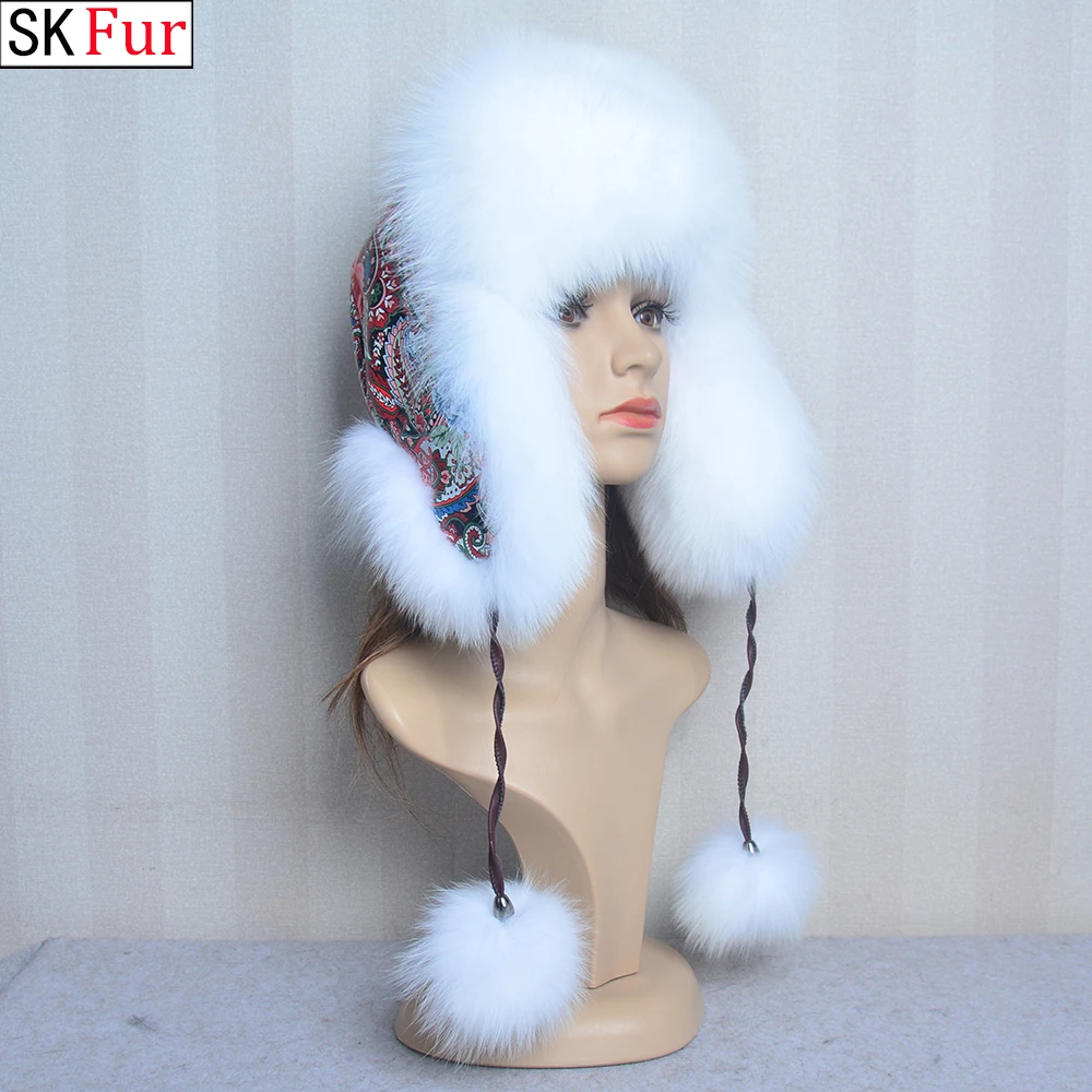 

Women Natural Raccoon Fur Caps Ushanka Hats for Winter Thick Warm Ears Fashion Bomber Pom Pom Hat Lady Real Fox Fur Cap Pompon