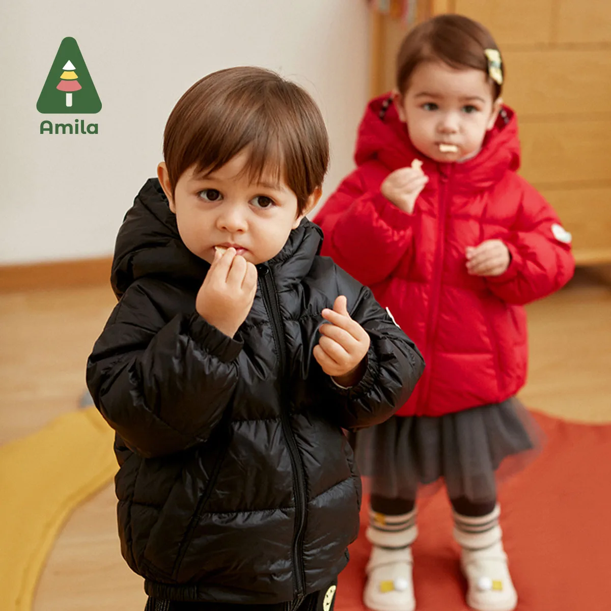 Amila Children's Clothing Girls' Winter New Long Sleeves Cute Multicolor Fashion OuterWear& Coat Down Jackets