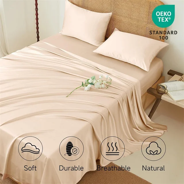 Set di lenzuola in seta di gelso 4/6 pezzi Set di biancheria da letto setosa Lenzuolo con angoli di lusso Lenzuola piatte Federa Letto singolo matrimoniale King Queen 4