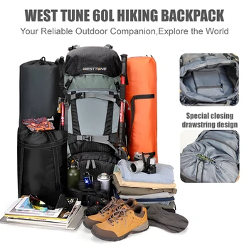 WESTTUNE 60L Explorer Internal Frame Backpack with Rain Cover Outdoor Backpack for Hiking Camping Backpacking Travel 5