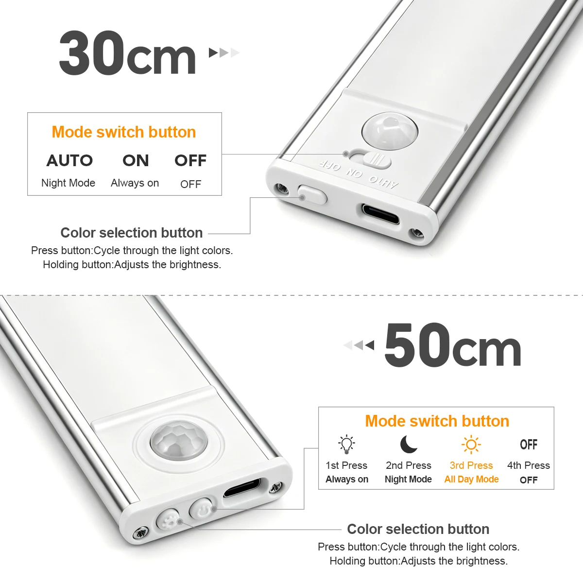 High Capacity Battery USB Rechargeable LED Light Bar Aluminium Motion Sensor Magnetic Strip For Stairs Closet Cabinet Night Lamp 2