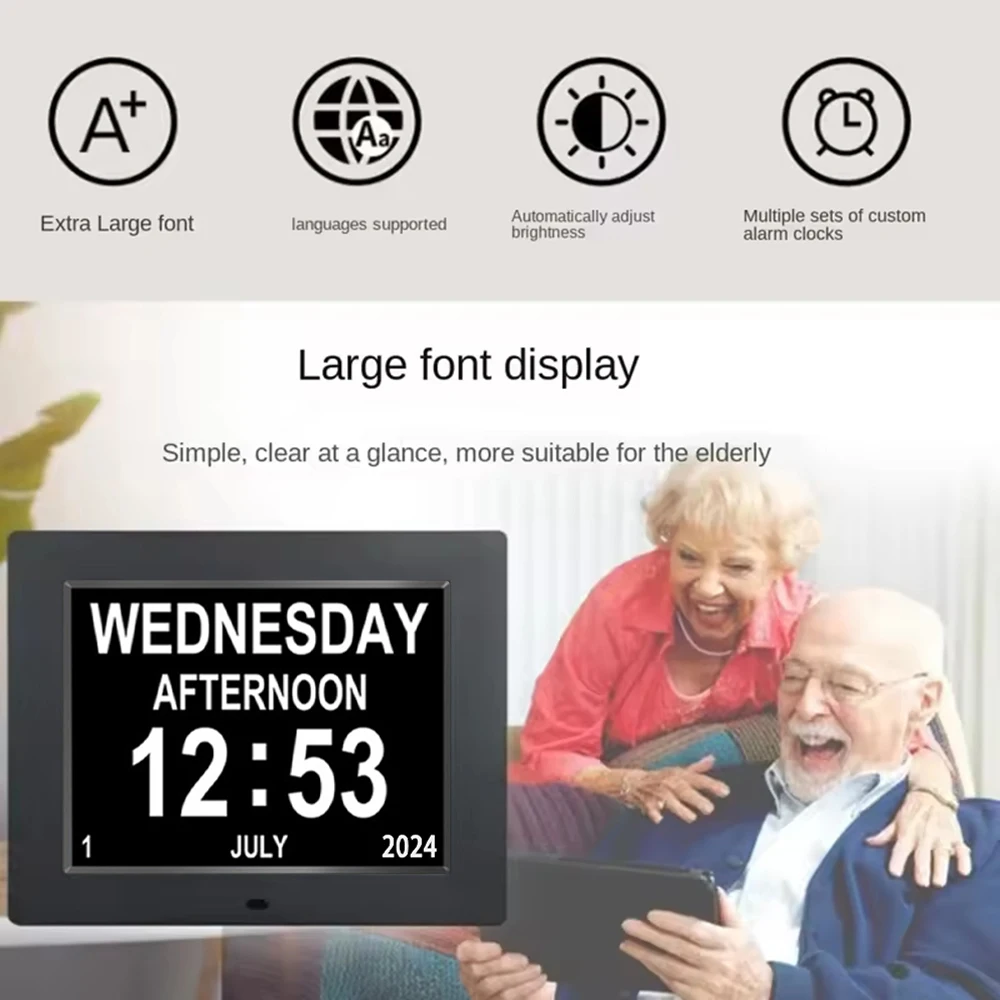 7 inch Digital Calendar Clock 12 Alarms Multi-Languages Table Clock Remote Control Alarm Clock Medicine Time Reminder for Elder 5