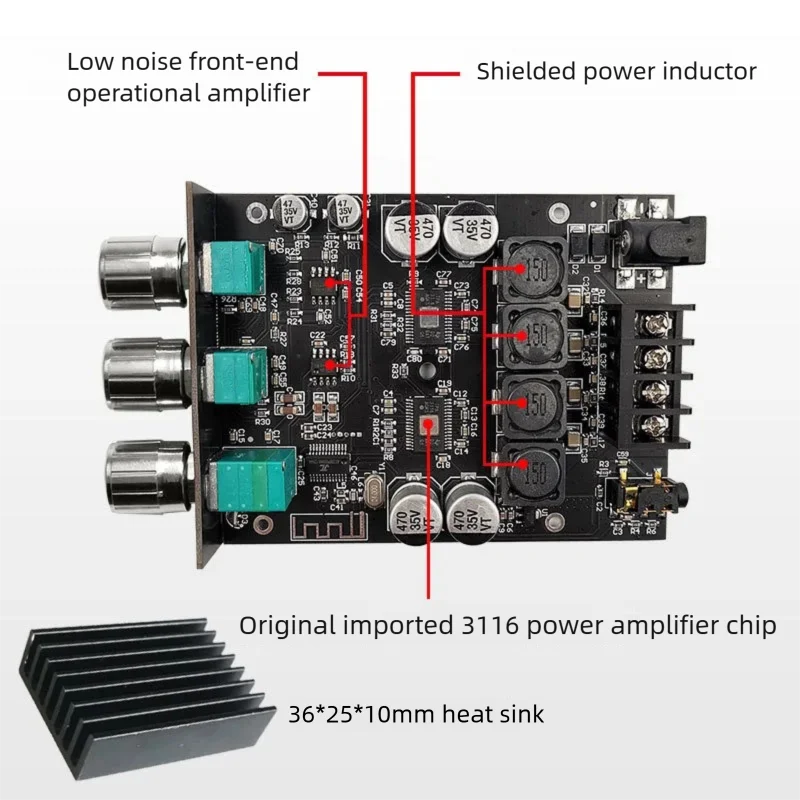 SZM-1002T 2*100W Bluetooth 5.0 Subwoofer Amplifier Board TPA3116 2.0 Channel Hig
