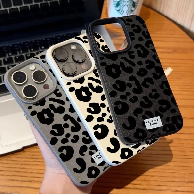 Black Leopard Print PU Leather Phone Case Cover