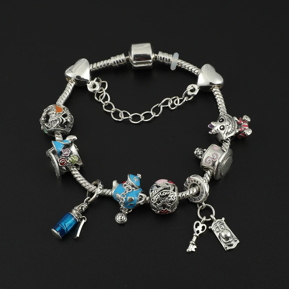 

Disney Anime Movie Alice in Wonderland Beads Bracelet Metal Enamel Pendant Charm Bracelet Boys Girls DIY Personality Jewelry