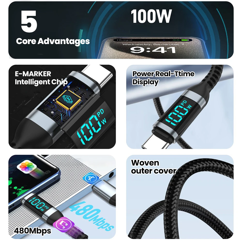 Enhanced Product Title:  
100W Type C Super Charge Cable with Digital Display, Length Options 0.5m-2m