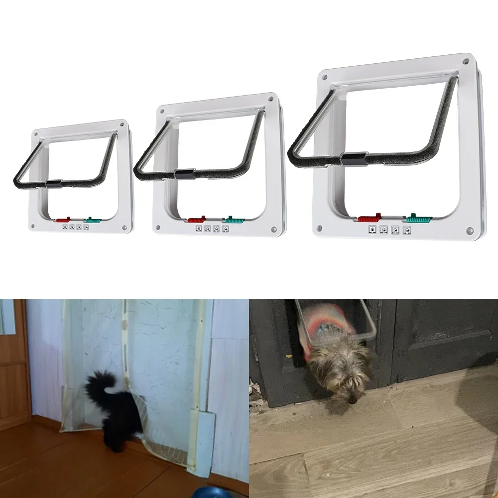 Cat Door Pet Door 4 Way Lock Security Flap Door For Dog Cat