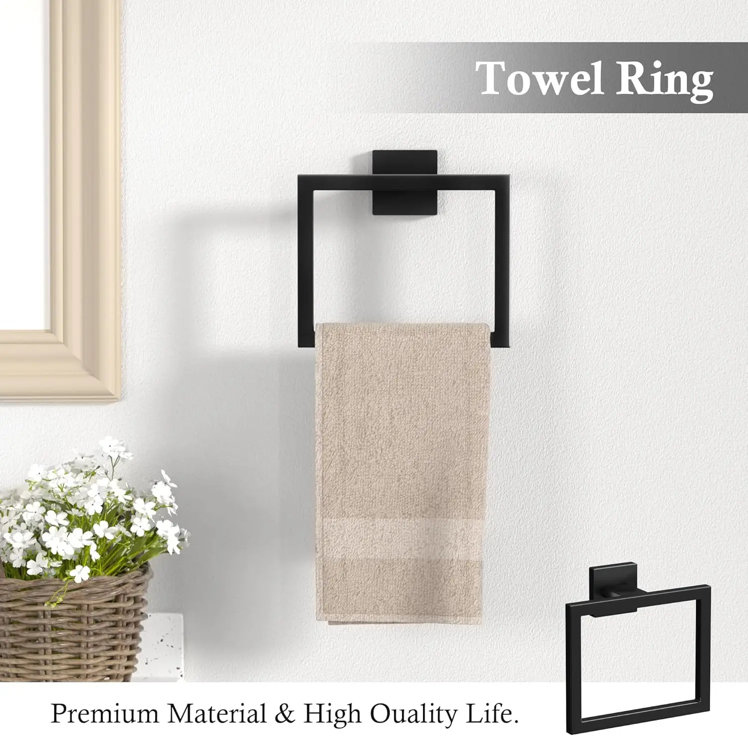 10-Pieces Matte Black Bathroom Accessories Set, 23.6 Inch Bath Towel Bar Set, SUS 304 Stainless Steel Bathroom Hardware Set