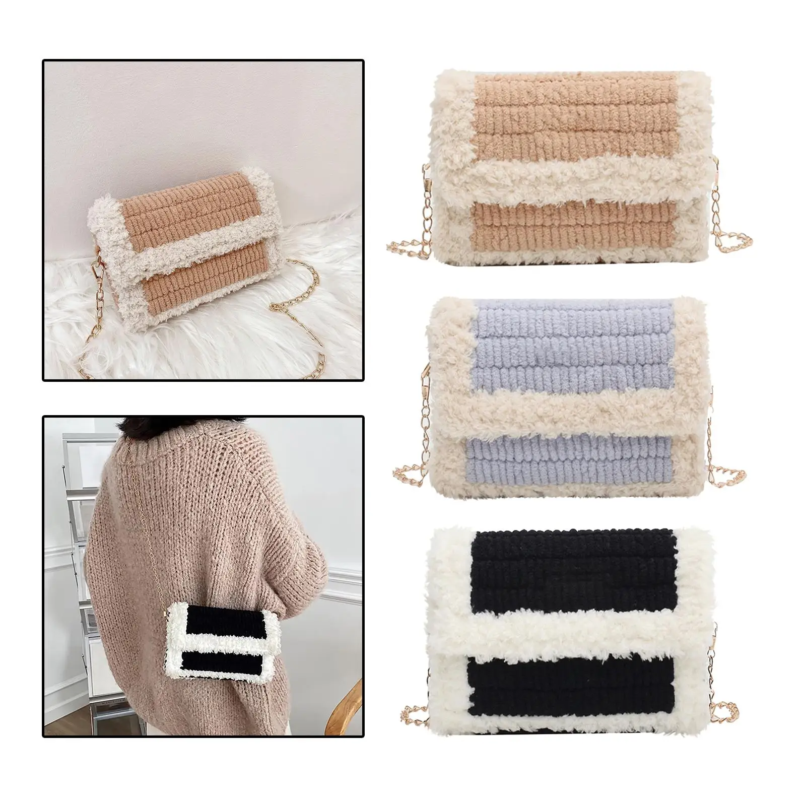 Bag DIY Materials Crossbody Bag Gift for Women Handmade with Chains Hand Knit Woven Plastic Mesh Template Making Kit