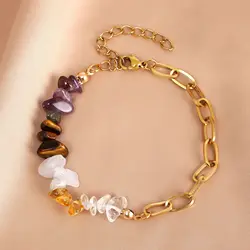 Natural Crystal Stone Stainless Steel Bracelet for Women Boho Irregular Beads Charm Hand Bracelets Jewelry Gift Drop Shipping