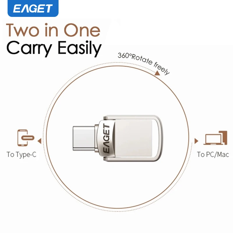 USB Flash Drive Eaget Super Mini 2 in 1 USB Type C& A Interface 120Mb/s 3.2 Key Memory Stick
