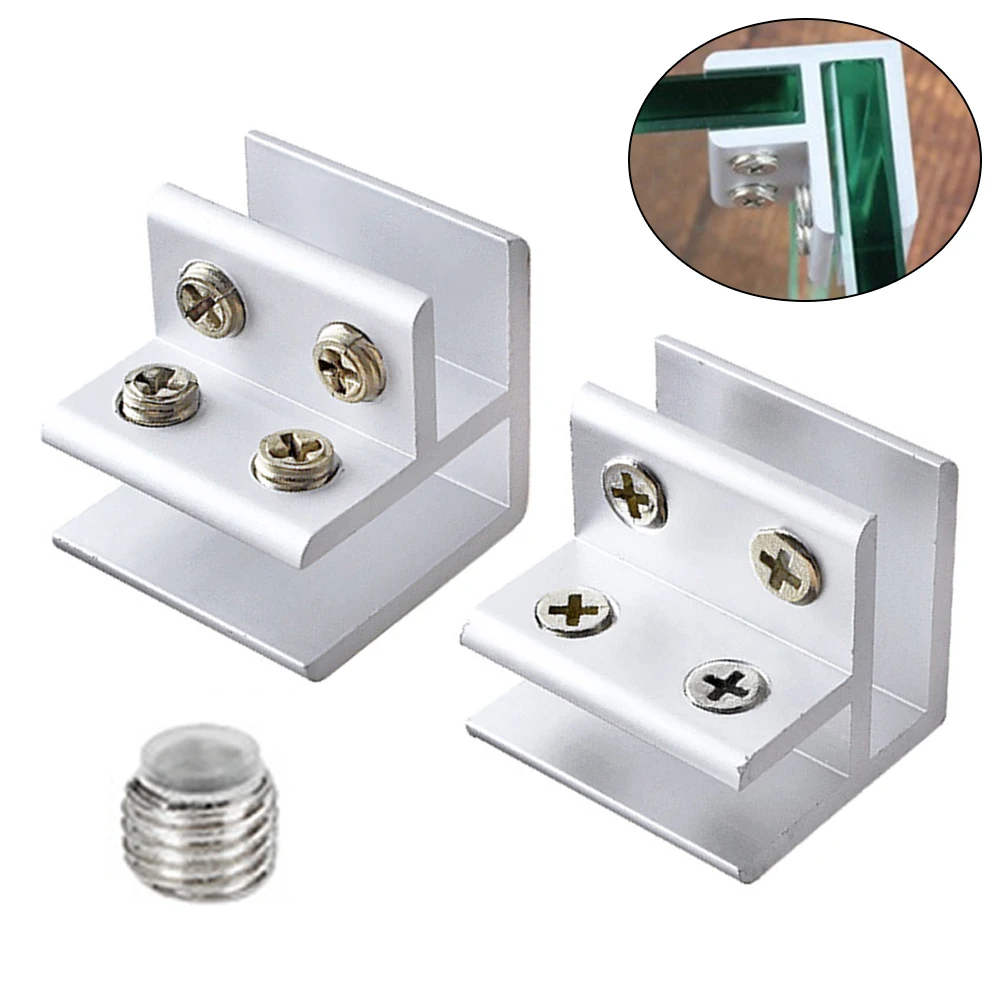Cabinet Backplates 90 Degree Glass Clip Adjustable Aluminum Alloy Glass Support Bracket 2 Sides for Display Cabinets