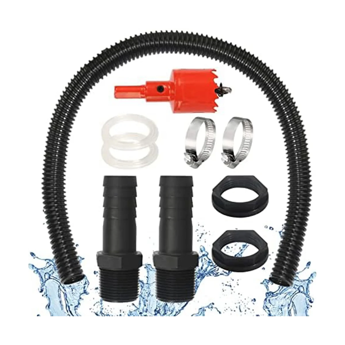 

Rain Butt Connection Set, 2 Water Butt Through 1 Inch 100 cm Connection Hose 25 mm and Hole Opener,for Rainwater Barrels