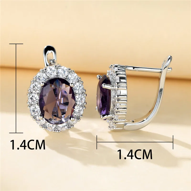 Luxury Crystal Yellow Oval Stone Earrings Multicolor Zircon Small Wedding Jewelry For Women