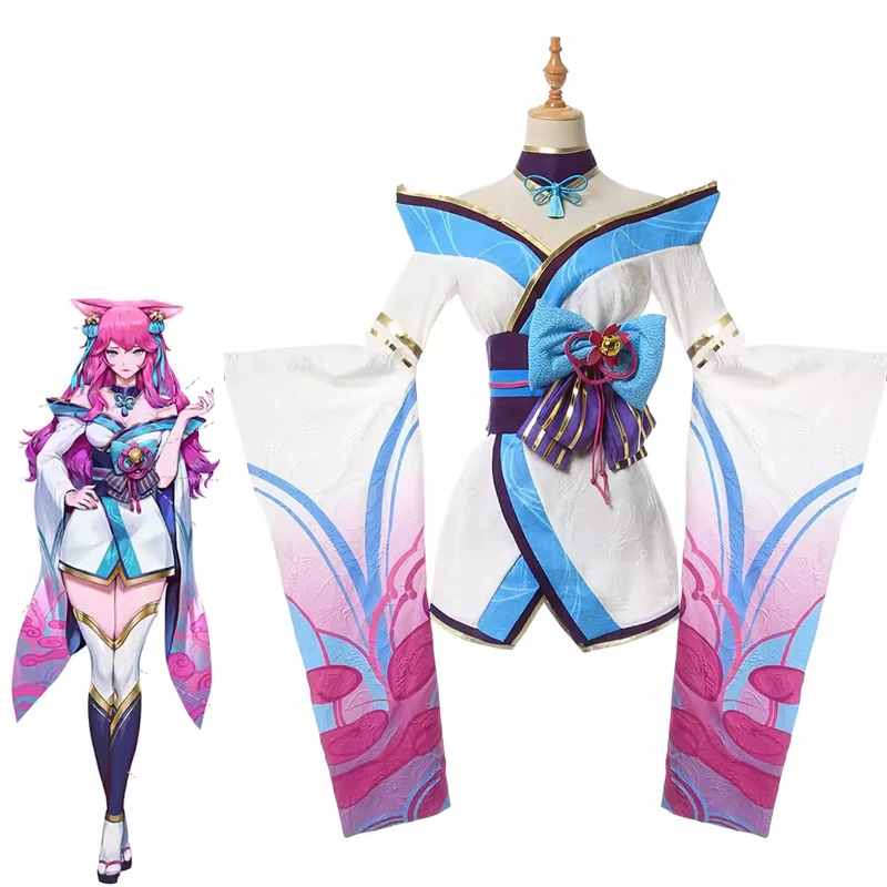 

В магазине, костюм для косплея LOL Spirit Blossom Ahri, платье для Хэллоуина, Карнавальная одежда, женские костюмы